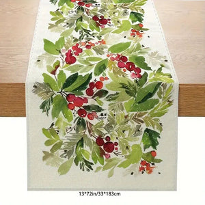 Holly Berry Watercolour | Linen Table Runner