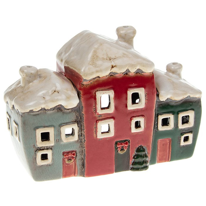 Christmas Red, Grey & Green 3 House | Village Pottery Tealight Holder