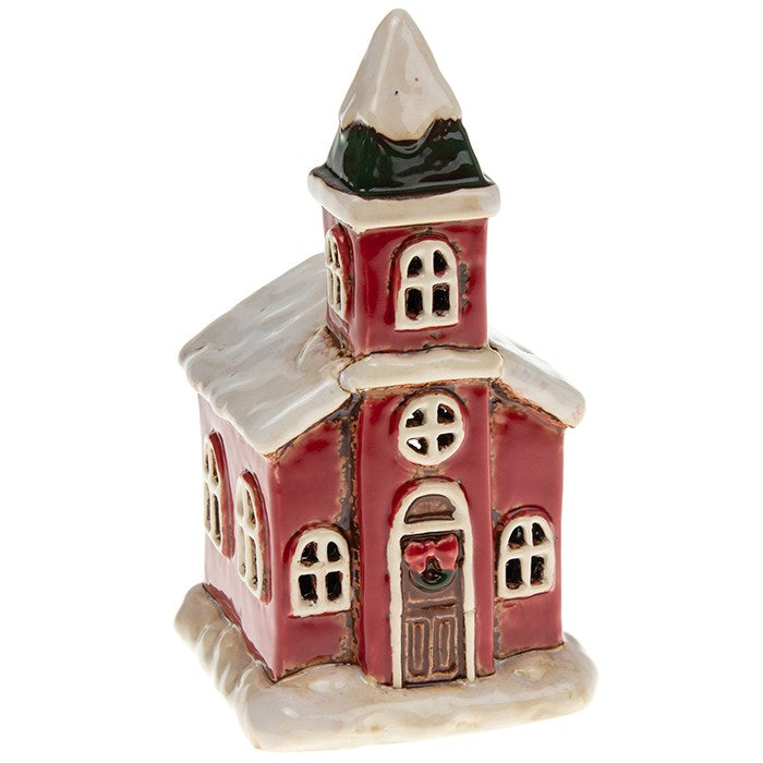 Christmas Red Small Church | Village Pottery Tealight Holder