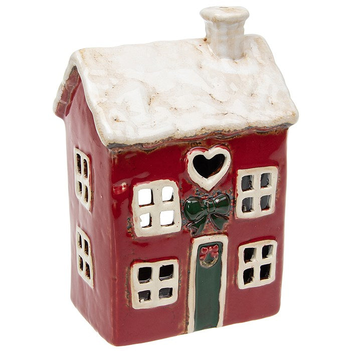 Christmas Red Heart House | Village Pottery Tealight Holder