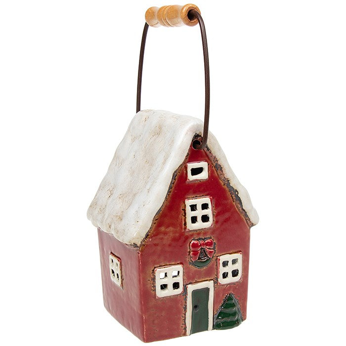 Christmas Red Tall House | Village Pottery Lantern Tealight Holder