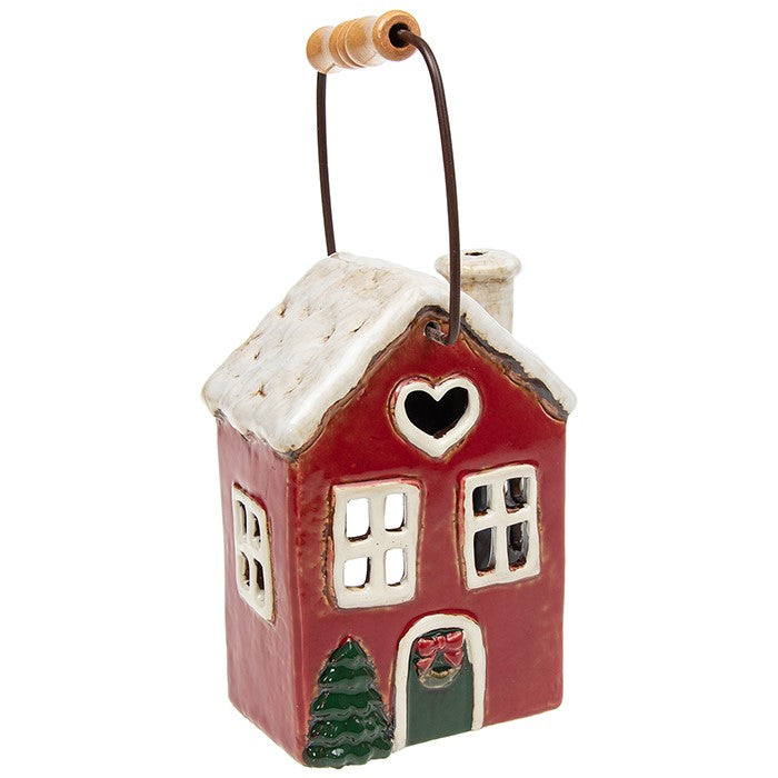 Christmas Red Heart House | Village Pottery Lantern Tealight Holder