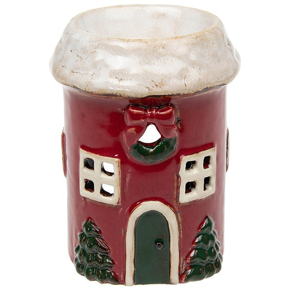 Christmas Red Wreath Round House | Village Pottery Tealight Wax Burner