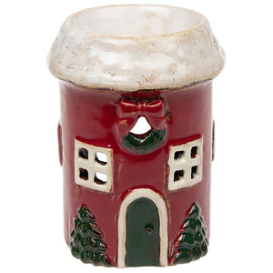 Christmas Red Wreath Round House | Village Pottery Tealight Wax Burner