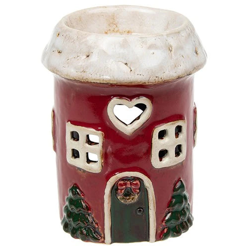 Christmas Red Heart Round House | Village Pottery Tealight Wax Burner