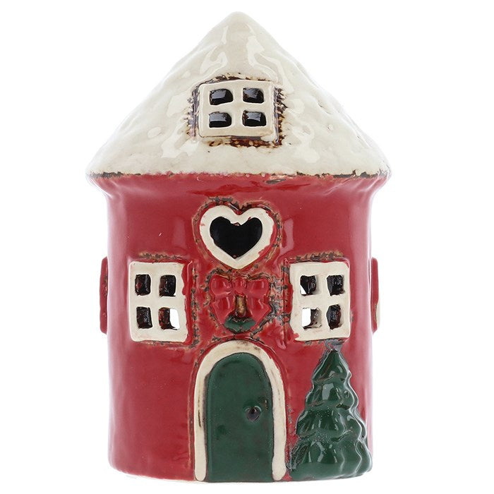 Christmas Red Round Small House | Village Pottery Tealight Holder