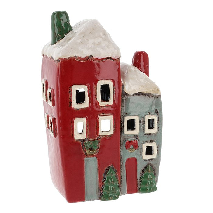 Christmas Red & Grey 2 House | Village Pottery Tealight Holder