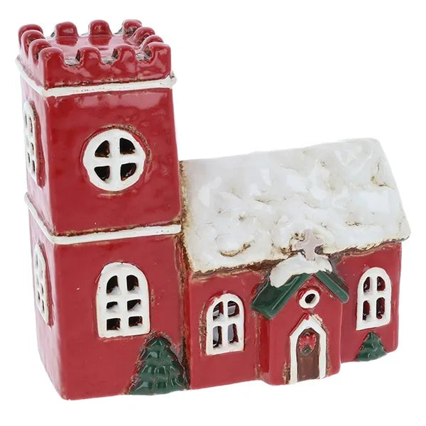 Christmas Red Norman Church | Village Pottery Tealight Holder