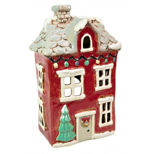 Christmas Red Fairy Lights House | Village Pottery Tealight Holder