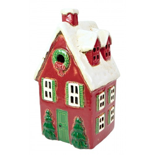 Christmas Red Shutters House | Village Pottery Tealight Holder