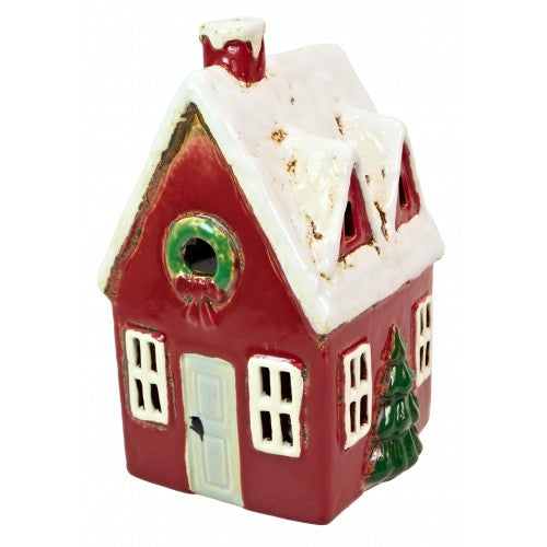 Christmas Red Dormer House | Village Pottery Tealight Holder