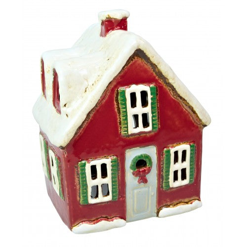 Christmas Red Dormer Shutters House | Village Pottery Tealight Holder