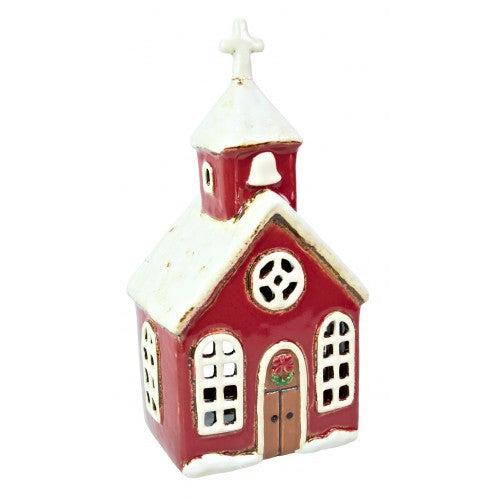 Christmas Red Chapel Church | Village Pottery Tealight Holder