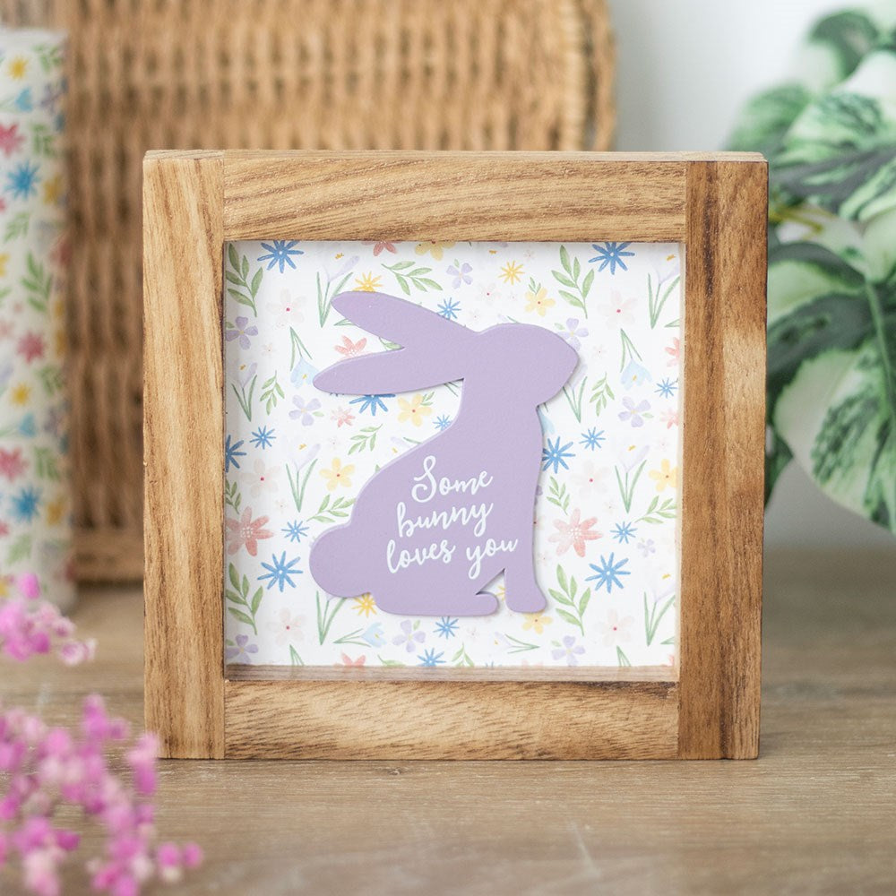 Pastel Floral Print Bunny Wooden Sign