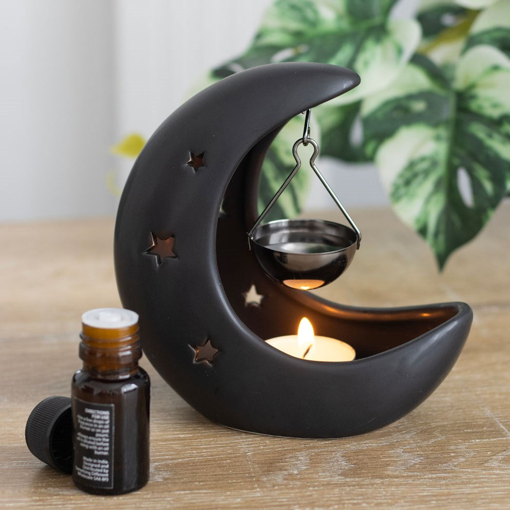 Crescent Moon Black | Hanging Tealight Wax Burner