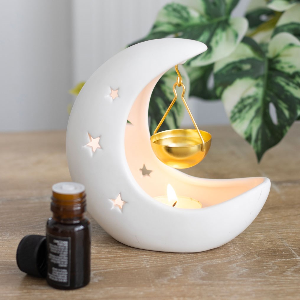 Crescent Moon White | Hanging Tealight Wax Burner