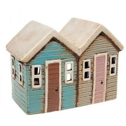 Teal & Grey 2 Beach Huts | Village Pottery Tealight Holder